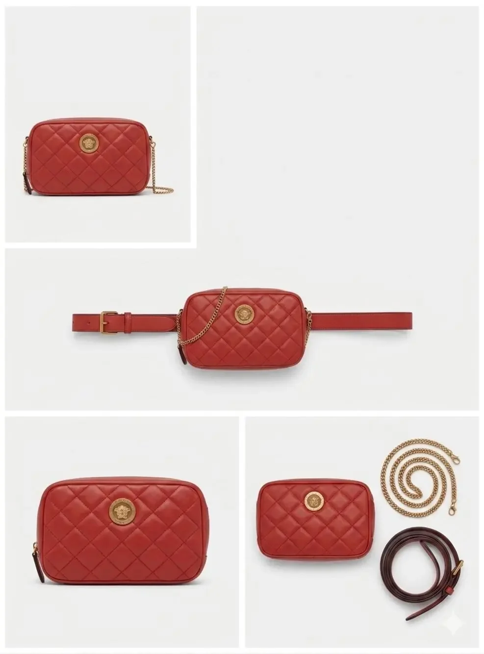 Versace Red Medusa Quilted Leather Crossbody Camera Bag/belt bag